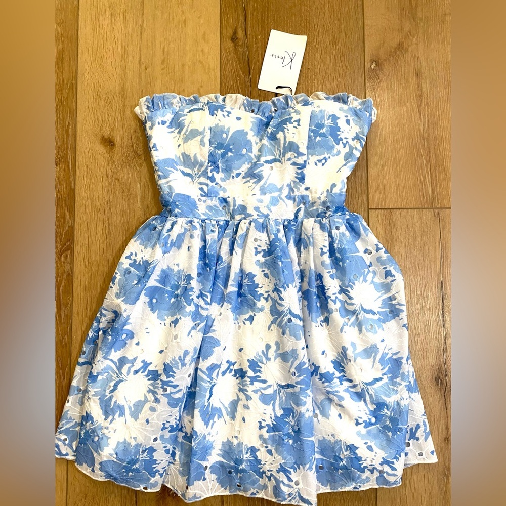 Klesis Dress Women’s Small Blue White Floral Strapless Croquette Cocktail Party - Picture 2 of 13